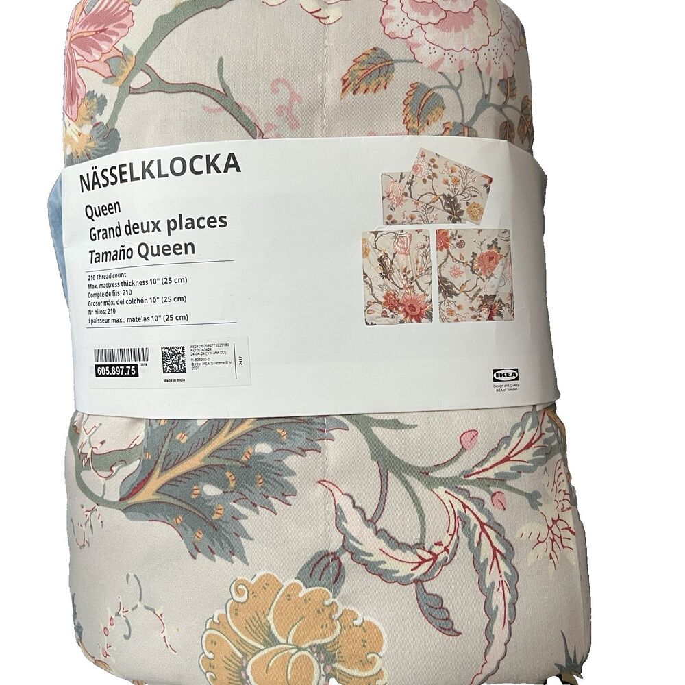 IKEA NASSELKLOCKA NÄSSELKLOCKA Sheet Set Light Grey-beige  Queen 605.897.75